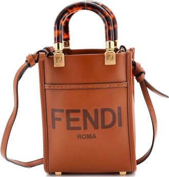 Fendi Fendi Brown Leather Sunshine Shopper Tote Mini (Authentic Pre-Loved)