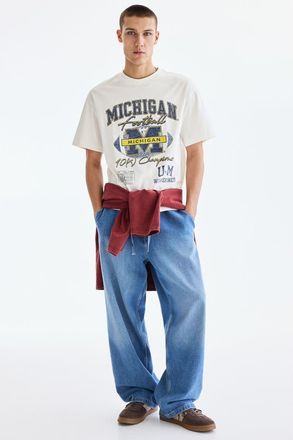 H&M Loose Fit T-shirt in White/university Of Michigan at Nordstrom, Size X-Large