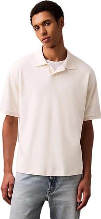 Calvin Klein Maglia Polo a Coste Drop Needle - - Tops - Uomo - Beige - L