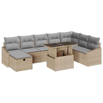 vidaXL Garden Sofa Set Height-Adjustable 9 pcs Beige Poly Rattan vidaXL