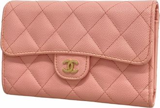 Chanel Pink Grained Calfskin Long Wallet (Tri-Fold) (Pre-Owned)