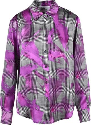 Sleep No More Silk Shirt with Plaid Pattern and Brushstroke Accents