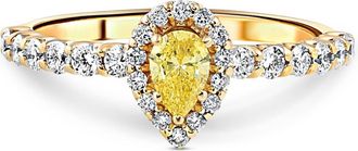 Pompeii3 3/4CT Fancy Yellow Pear Lab Grown Diamond Halo Engagement Ring Yellow Gold