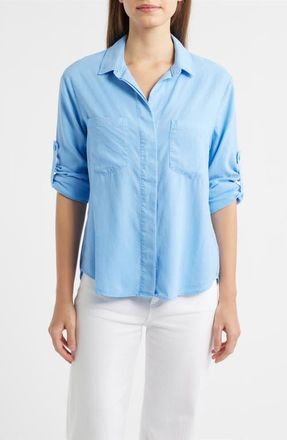 Bella Dahl Split Back Button-Up Shirt in Tidal Blue at Nordstrom, Size X-Small