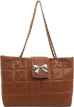 Generic Womens Fashion Shoulder Bag with Cute Bow Decoration, Soft PU Tote Bag, Comfortable Double Handles, Magnetic Clasp Design, Suitable for Work, Shopping