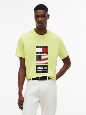 Tommy Hilfiger Mens Tommy x US SailGP Team Flag T-Shirt - Citra Lime - L