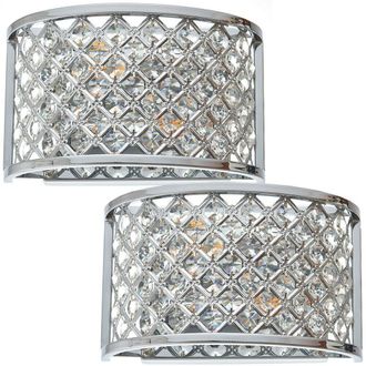 Loops 2 PACK Crystal Cage Wall Light Chrome Glass Shade Modern Twin Bulb Lounge Lamp in Clear