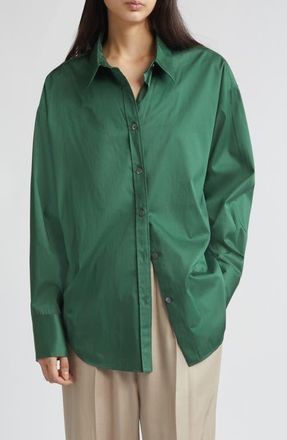 Gia Studios Doona Oversize Stretch Cotton Button-Up Shirt in Green at Nordstrom, Size 10 Us
