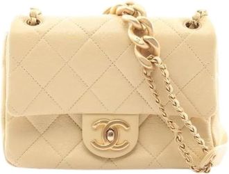 Chanel Pre-owned Mini Matelasse Lederen Schoudertas - Dames - Vintage Schoudertas - Beige - ONE Size - Leer - Vintage