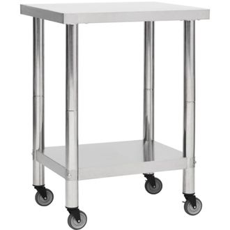 vidaXL Vidaxl - Mesa De Trabajo Para Cocina Con Ruedas Acero Inox 80x45x85 Cm