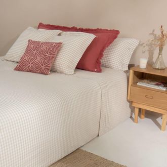 Textura S&aacute;bana algod&oacute;n cuadros beige 240x270 (Cama 150-160)