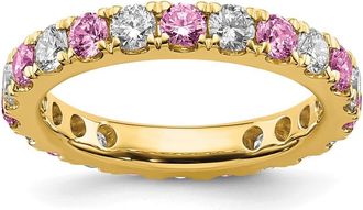 Diamond2Deal 14k Yellow Gold Lab Grown Diamond & Pink Sapphire Eternity Wedding Band Ring 1.1Ct Clarity- VS Color- G-H