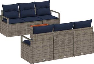 vidaXL Conjunto De Sof&aacute;s De Jard&iacute;n 7 Uds. Gris Rat&aacute;n Sint&eacute;tico Vidaxl