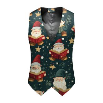 Generic Well-Made Mens Xmas Waistcoat With A Stylish Pattern, Ideal For Creating A Polished Look With Your Christmas Suit Jacket And Trousers (Beige-b, XL)