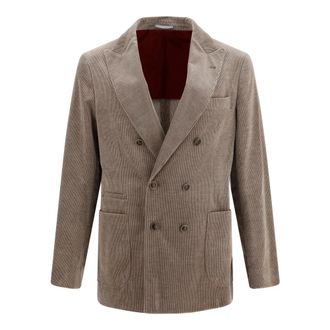 Brunello Cucinelli Dubbelrijige Corduroy Blazer - Heren - Jassen - Bruin - Maat: XL Corduroy