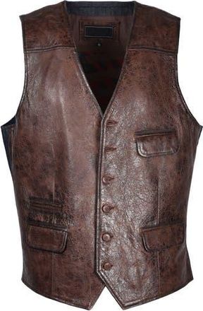 Flynt Denim Back Leather Vest in Vintage Brandy at Nordstrom Rack, Size Xxx-Large