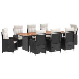 vidaXL Set Da Pranzo Per Esterni 9 Pz Nero E Bianco Crema Polyrattan Vidaxl