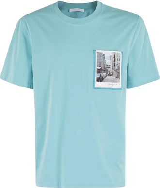 Helmut Lang Trendy Pstcard T-Shirt - Heren - T-shirts - Blauw - XS - Katoen - Tops