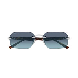 Gucci Rechthoekige Zonnebril - Heren - Zonnebrillen - Blauw - 55 MM - Nylon - Accessoires