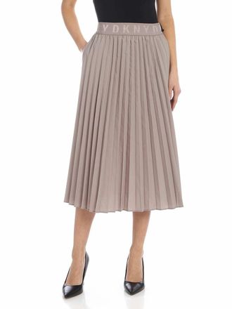 DKNY Pleated skirt in taupe color with branded ela