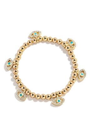 BaubleBar Evil Eye Beaded Stretch Bracelet in Gold/Light Blue at Nordstrom