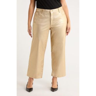 Kut from the Kloth Coated High Waist Wide Leg Ankle Jeans in Gold at Nordstrom, Size 18W