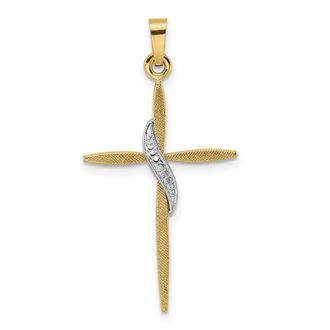 Diamond2Deal 14k Two-tone Gold Solid Methodist Cross Pendant