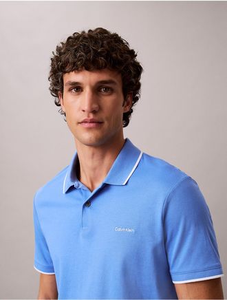 Calvin Klein Mens Liquid Touch Tipped Polo Shirt - Blue - 2XL