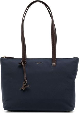 agn&egrave;s b. logo-plaque zipped tote - women - Nylon/Calf Leather - OS - Blue