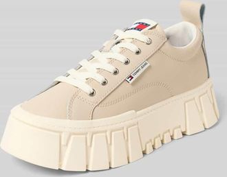Tommy Jeans Low Top Sneaker aus Leder-Mix in Sand, Gr&ouml;&szlig;e 36