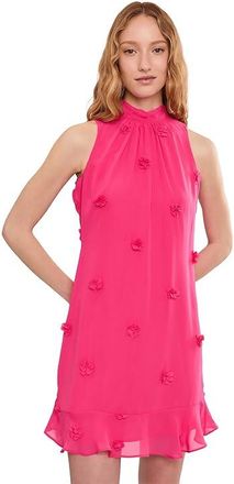 CeCe by Cynthia Steffe 3D Floral Applique Tie Neck Mini Dress Womens Dress Raspberry Radiance : 12, Polyester