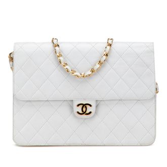 Chanel White CC Quilted Lambskin Single Flap