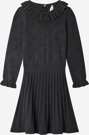 BONPOINT Girls Wool Blend Dress With Ruffled Collar Black