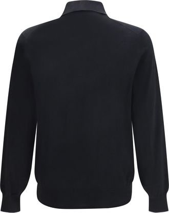 Brunello Cucinelli Mens Long Sleeve Cotton Polo Nero+grigio Scuro Knitwear T-shirts And Polos