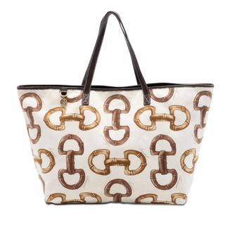 Gucci Pre-owned Gucci Printed Canvas Bamboo Horsebit Tote Ladies GUB2EMOWKOKQEKA3