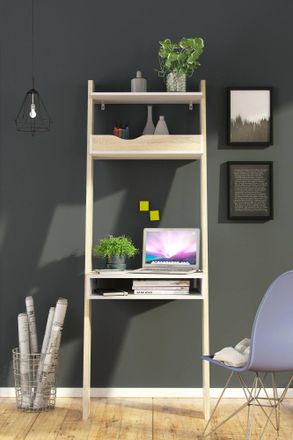 Dmora Bureau D&eacute;co, Coloris Blanc Et Ch&ecirc;ne, 65 X 180 X 48 Cm - Dmora