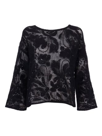 Kangra Cashmere Black Crochet Sequined Top