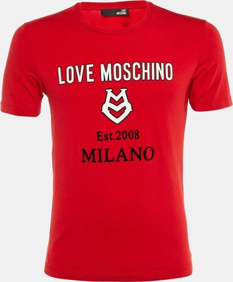 Love Moschino Red Logo Print Cotton Crew Neck T-Shirt