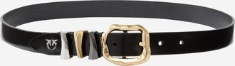 Pinko Black Logo Buckle Textured Belt