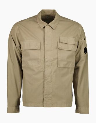 C.P. Company Mens Gabardine Half Zip Lens Overshirt - Vintage Khaki - Size: 38/Regular