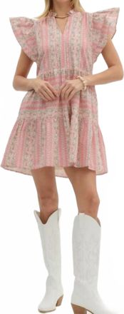 Entro Ruffle Sleeve Tiered Mini Dress In Pink Paisley