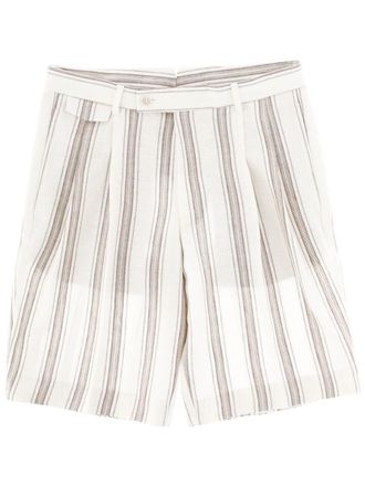 HUGO BOSS Neutral Vertical Stripes Tailored Linen Shorts