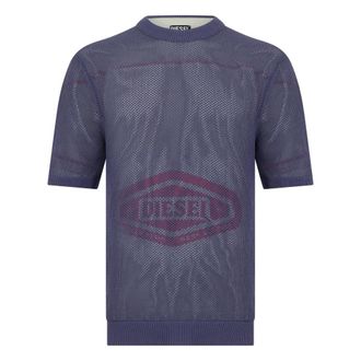 Diesel T-Shirts, male, Blue, Size: 2XL T-shirt with mesh and print