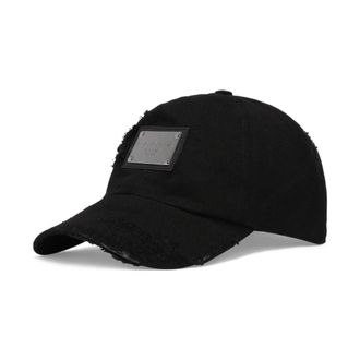 Dolce & Gabbana Baseball Cap for Men in Black Cotton with Silver-Tone Logo