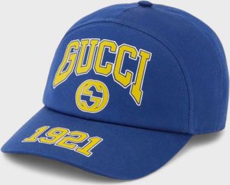 Gucci Mens Gucci Brand Print Panelled Cotton Cap Blue - Size: M