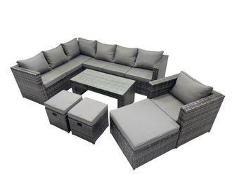 Fimous 7 Pieces Garden Furniture Corner Sofa &3 Footstools Dark Grey Mixed