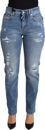Dolce & Gabbana Womens Ripped Jeans Light Wash - Light Blue Cotton - Size EU 38 (Womens)