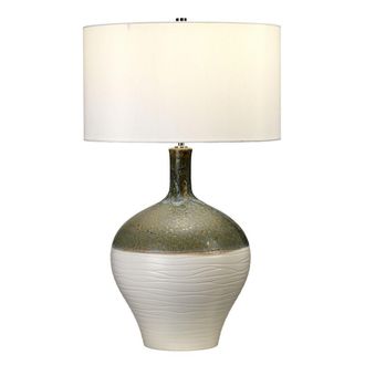 Loops Table Lamp Cream Shade Green Turquoise & Gold LED E27 60W Bulb