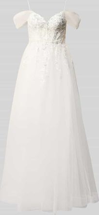 Unique Brautkleid mit floralem Stitching in Offwhite, Gr&ouml;&szlig;e 32