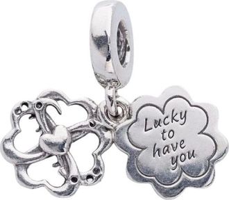 Pandora Four-Leaf Clover Friendship Double Dangle Charm - female - Pandora - Jewellery - Gray - ONE SIZE - Accessories